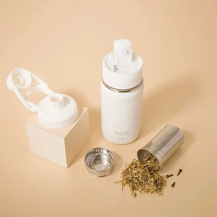 Kit Tumbler | Garrafa Térmica Hydra 350ml + Kit infusor Branco
