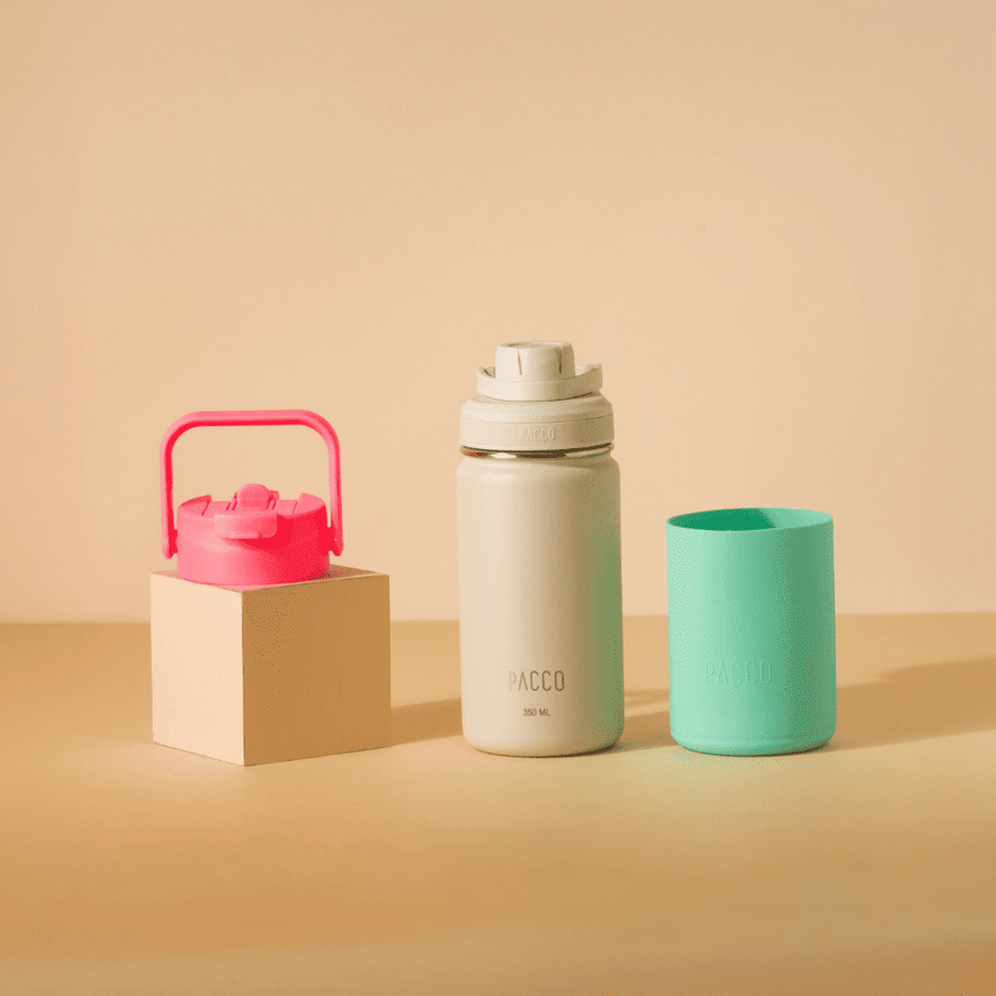 Kit Garrafa Térmica Hydra V2 Creme com Tampa Duo e Capa Regular