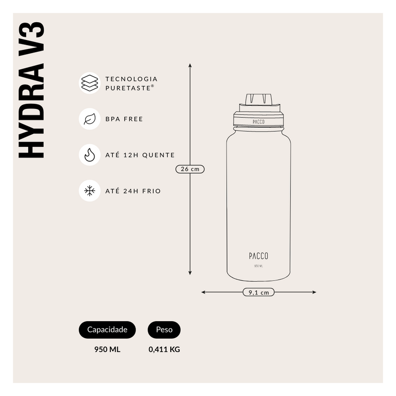 Garrafa Térmica Hydra V3 950ml | PURETASTE ®