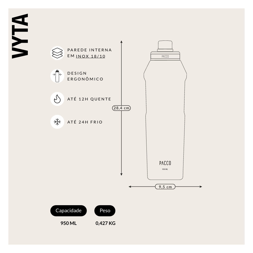 Garrafa Térmica Premium Vyta Gold Series 950ml