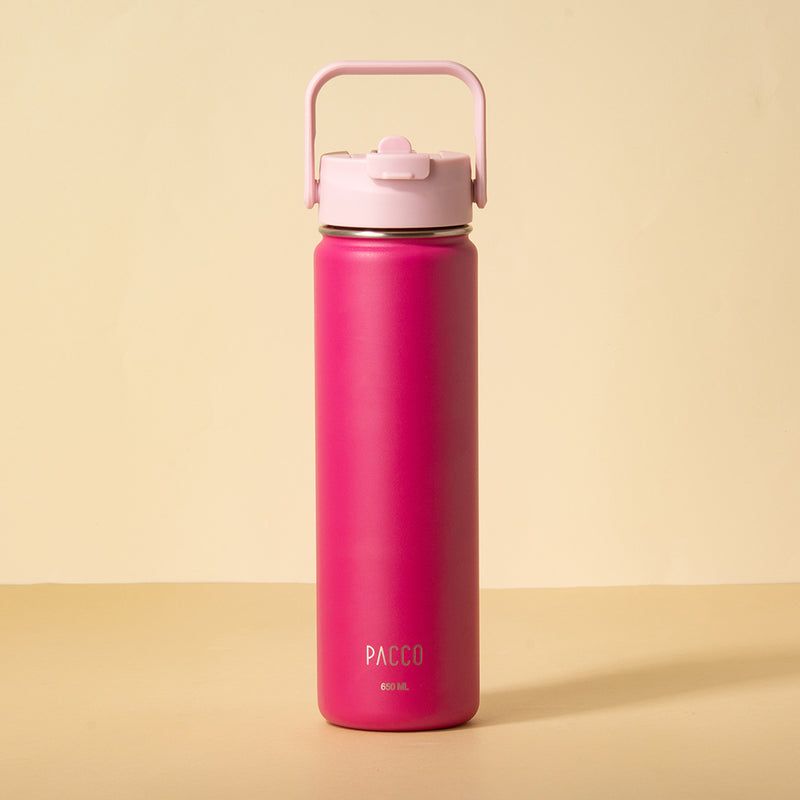 Hydra Duo - Garrafa Térmica Hydra V2 Fúcsia 650ml e Tampa Duo Sweet Rose