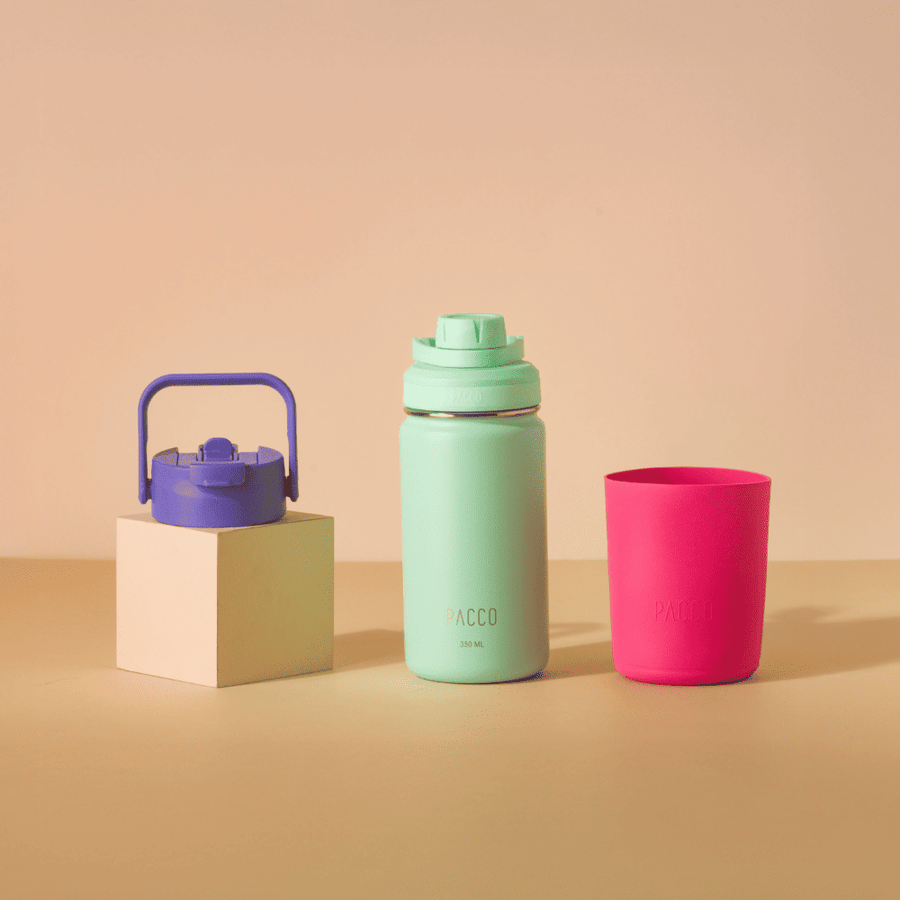 Kit Garrafa Térmica Hydra V2 350ml Menta com Tampa Duo e Capa Regular