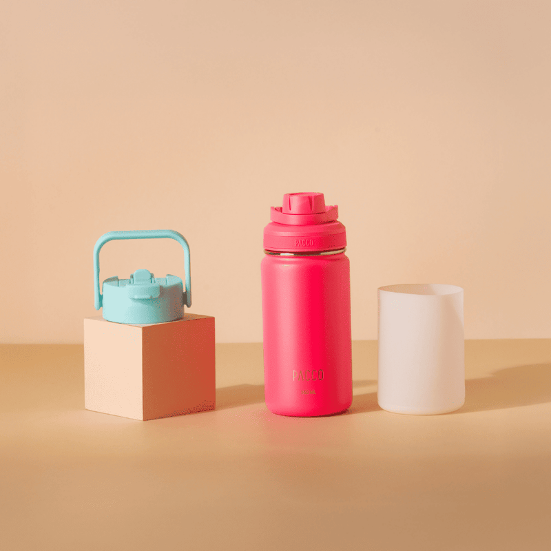 Kit Garrafa Térmica Hydra V3 350ml PURETASTE® Cereja com Tampa Duo e Capa Regular